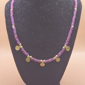Lepidolite and Brass Spiral Charm Necklace